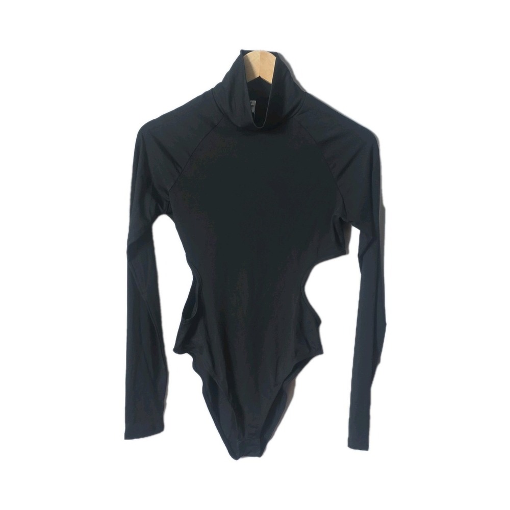 NWT OrderPlus Bodysuit Women's Black Long Sleeve Cut-Out High Neck Size S